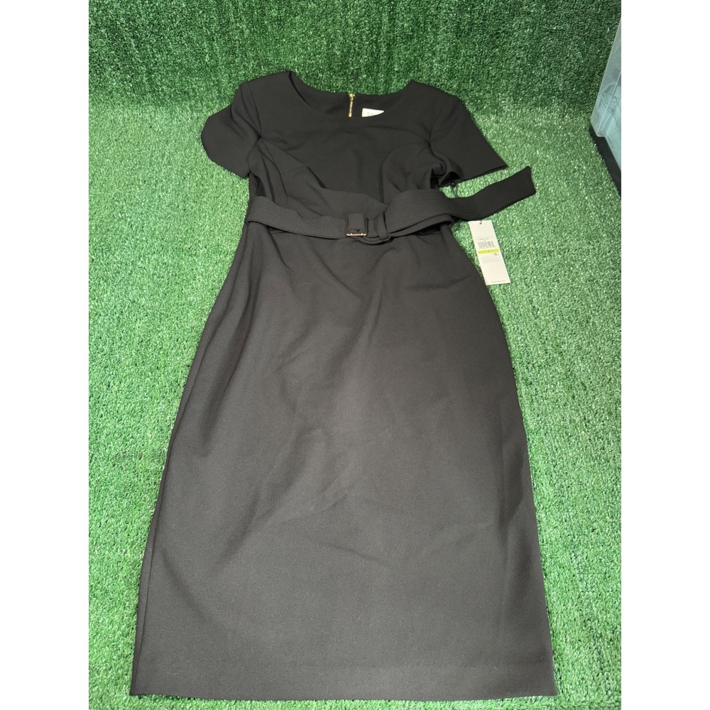 Calvin Klein Women Black Short Sleeve Belted‎ Sheath Dress Size 4